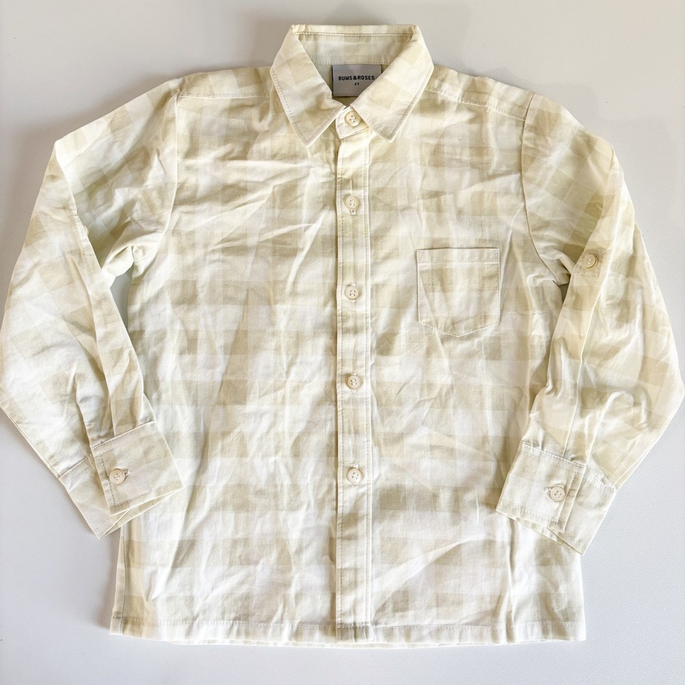 Bums & Roses Boys Tan Buffalo Check Bamboo Blend Casual Button Down Shirt 2T